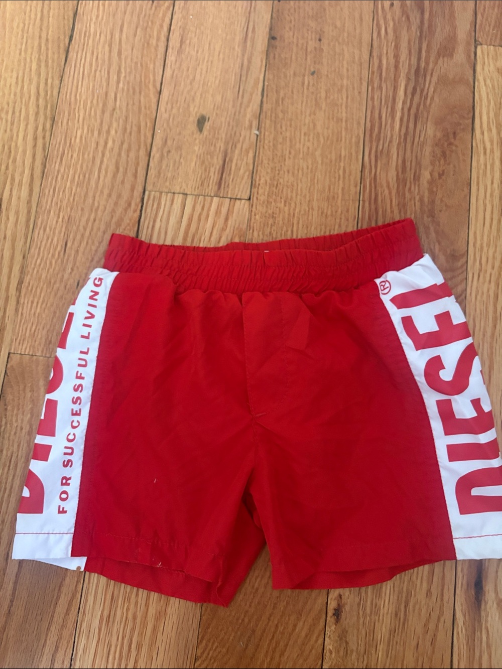 Diesel Red Swim Shorts with White Side Panels and Logo